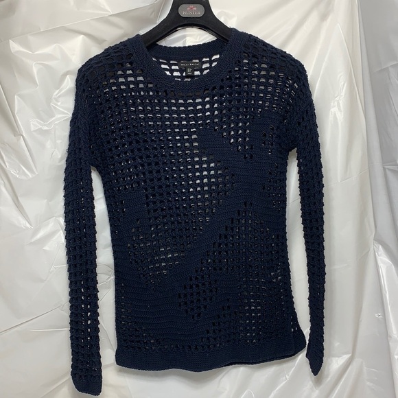WOMEN’S Willi Smith Navy Blue Open Knit Sweater Size Small - Picture 2 of 5